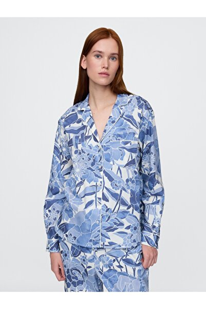 GAP Kadın Açık Mavi Poplin Pijama Gömlek