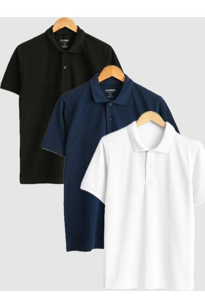 LC Waikiki 3-Piece Advantageous Men's Navy Blue T-Shirt Polo Collar Short Sleeve Basic Pique from Your Fashion Style