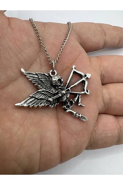 Herşey Nota Unisex Necklace with Skeleton Eros Figure – Gothic Love and Dark Romance Themed Accessory