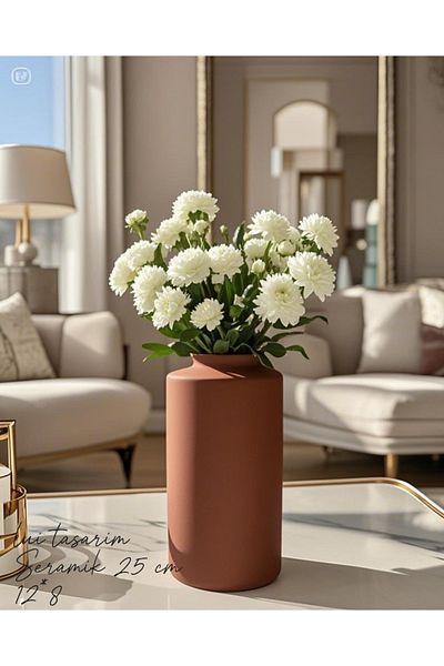 Lui Tasarım Bohemian Style Cream Color 25cm Simple Ceramic Nordic Bohemian Design Hotel Office Decoration Vase