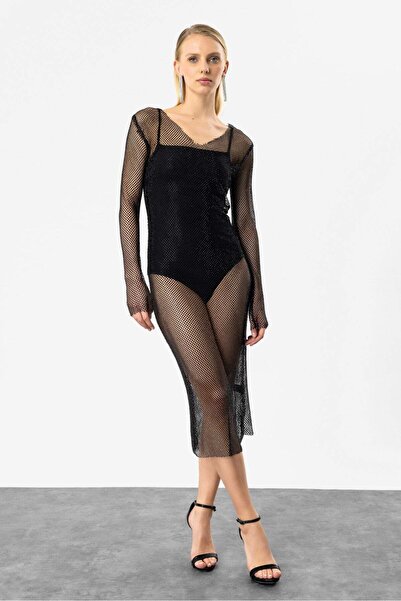 No Matter What Shiny Stone Fishnet Dress