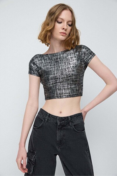 No Matter What Rückenfreies Basic-Top mit Folienprint