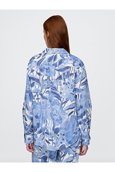 GAP Kadın Açık Mavi Poplin Pijama Gömlek