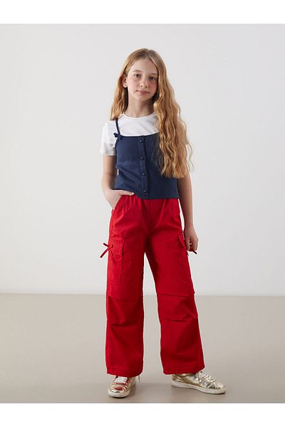 LC Waikiki Lcw Crew Neck Girls Crop T-Shirt and Singlet
