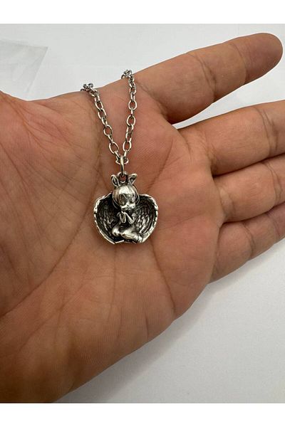 Herşey Nota Unisex Necklace with Sad Angel Figure – Emotional and Spiritual Themed Accessory with 60 cm Chain