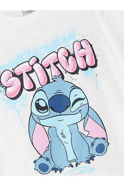 LC Waikiki Ecru Crew Neck Stitch Printed Girl's T-Shirt