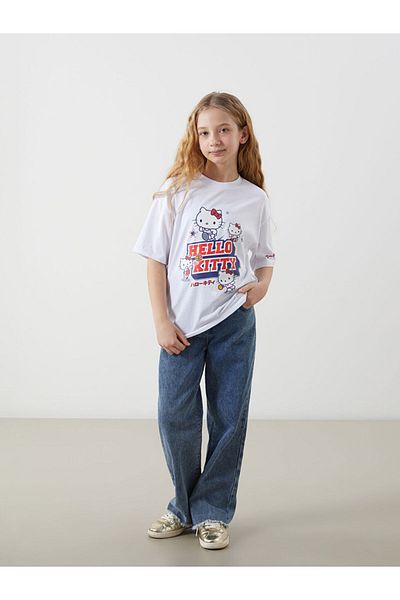 LC Waikiki Ecru Crew Neck Hello Kitty Printed Girl's T-Shirt