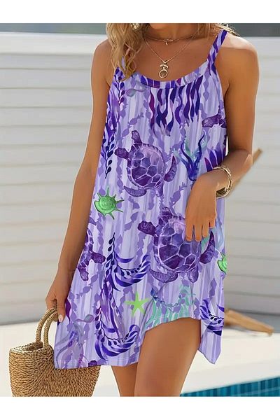 BAYAN Hanging Round Neck Turtle Patterned Single Jersey Dress