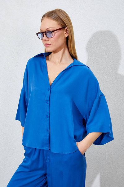 Manche Women's Short Sleeve Shirt - Indigo |   Mkes169943 - One