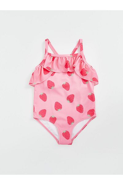 LC Waikiki Lcw Crew Neck Strawberry Printed Girls' Swimsuit Fast Fashion