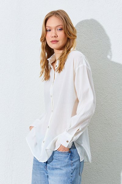 Manche Crinkle Women's Shirt - Ecru |   Mkes161201--1