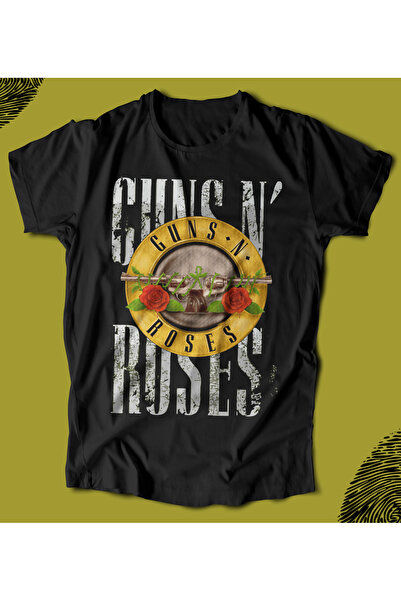 BUTSHIRT تيشيرت للجنسين مطبوع عليه شعار فرقة Guns N' Roses، بقصة عادية