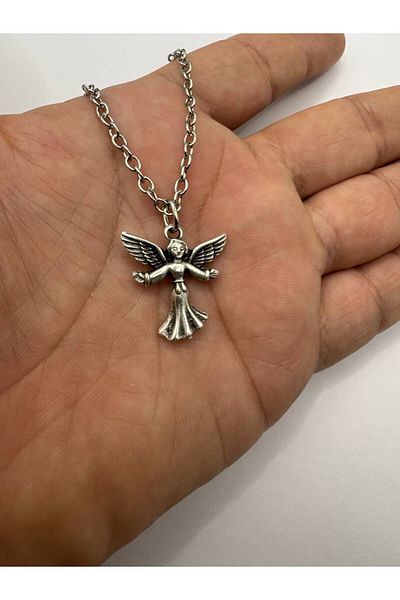 Herşey Nota Minimal Angel Figured Unisex Necklace – Elegant Protection and Spiritual Themed Accessory with 60 cm Chain