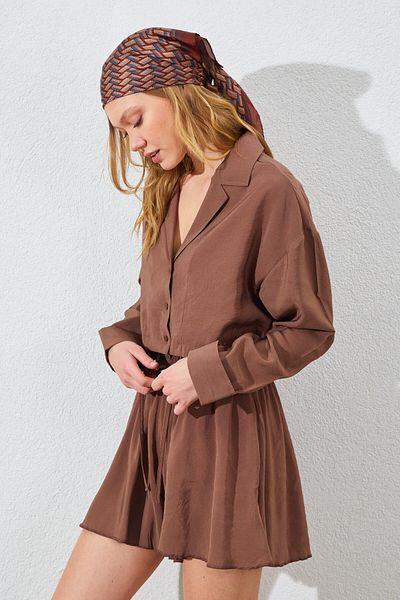 Manche Crop Modal Shirt - Mocha Brown |   Mk161445-01