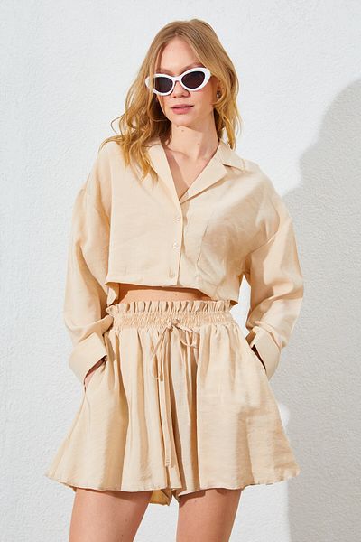 Manche Crop Modal Shirt - Stone |   Mk161445-01