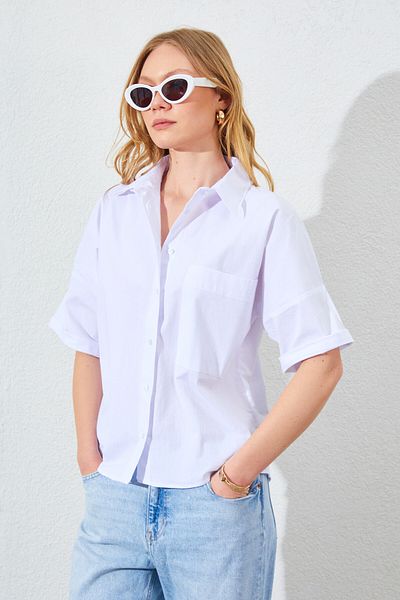 Manche Low Sleeve Single Pocket Shirt - White |   Mk161450-01