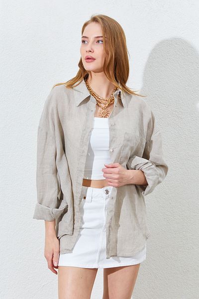 Manche 100% Linen Women's Shirt - Natural |   Mkes169571 - One