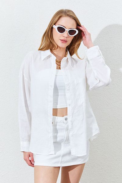 Manche 100% Linen Women's Shirt - White |   Mkes169571 - One
