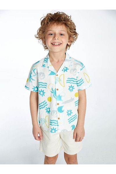 LC Waikiki Ecru Patterned Boy's Shirt