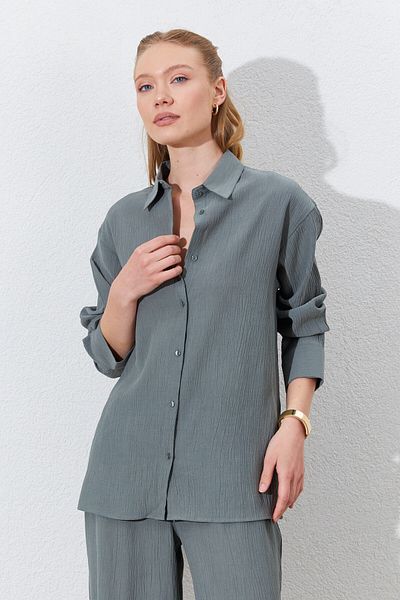 Manche Oversize Shirt - Khaki |   Mkes161831--1