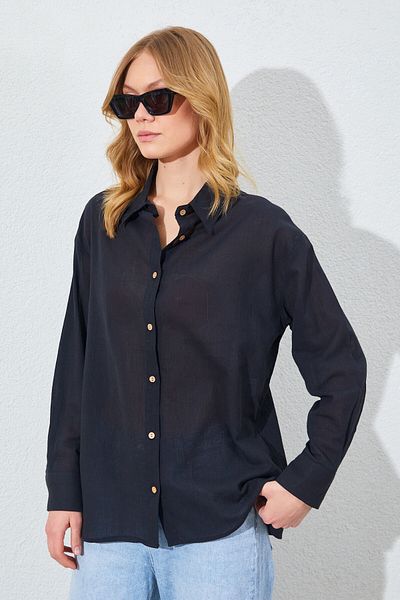 Manche Crinkle Women's Shirt - Black |   Mkes161201--1