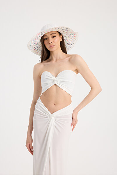 Moda Days Λευκό Σετ Φούστα Παρέο με κορδόνι & Κομμένο Μπλουζάκι