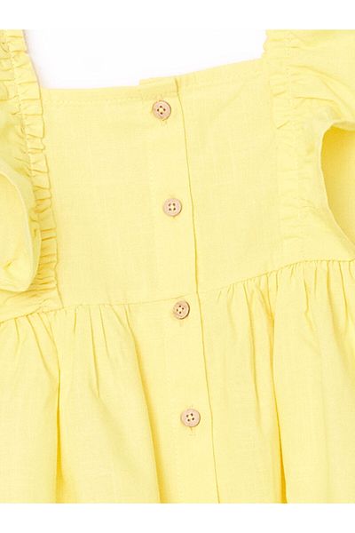 LC Waikiki Lcw Square Collar Linen Blend Girl's Dress Fast Fashion
