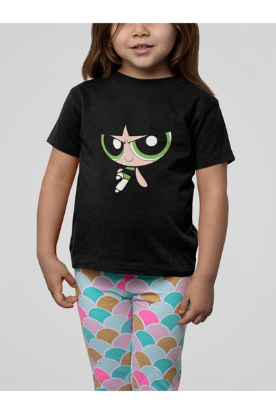 SEVBANO Tricou pentru copii Power Puff Girls Buttercup imprimat unisex cu des...