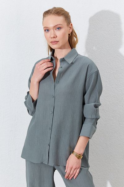 Manche Oversize Shirt - Khaki |   Mkes161831--1