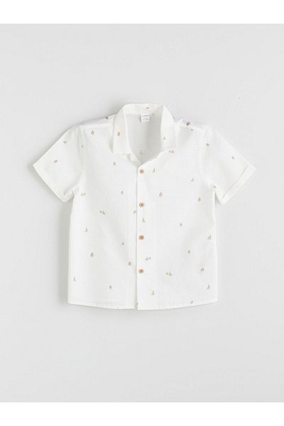LC Waikiki Ecru Resort Collar Printed Boy's Shirt