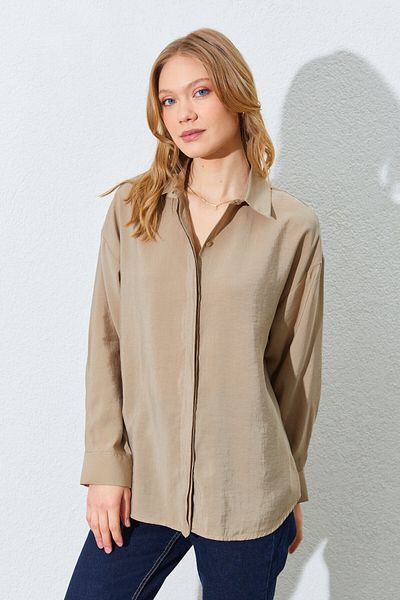 Manche Modal Women's Shirt - Stone |   Mkes168262--1