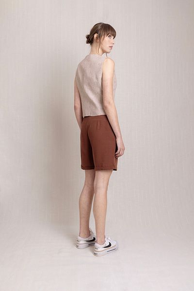 Volanlı Linen Pleated Double Leg Shorts Trousers