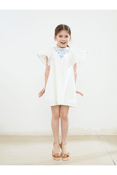 LC Waikiki Lcw Crew Neck Floral Linen Girl's Dress