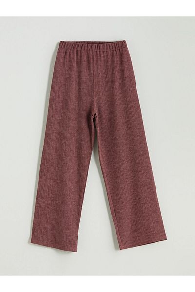 LC Waikiki Burgundy Elastic Waist Textured Girl's Trousers