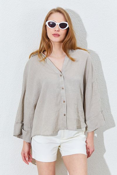 Manche 100% Linen Women's Shirt - Natural |   Mkes169722--1