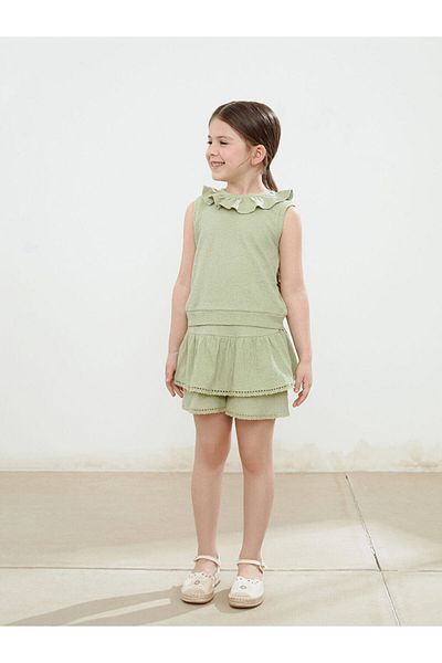 LC Waikiki Lcw Ruffled Collar Girls' Blouse and Shorts 2-Piece