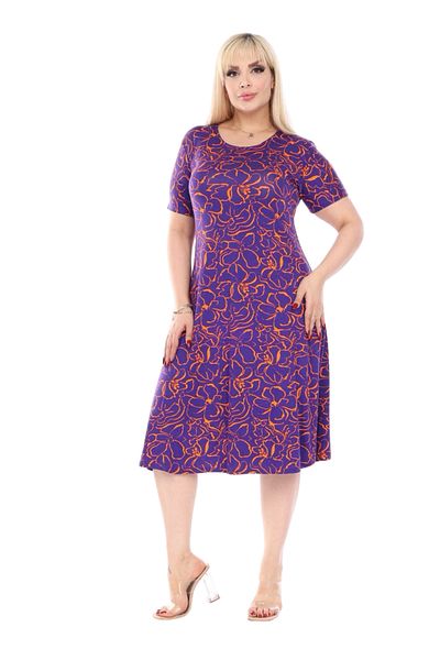 MELSAY Women's Short Sleeve Purple Floral Print A-Line Plus Size Dress