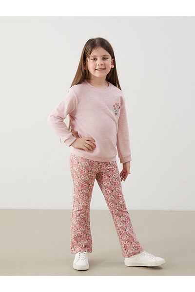 LC Waikiki Lcw Floral Girl's Sweatshirt and Leggings Pants Bottom 2 Pcs
