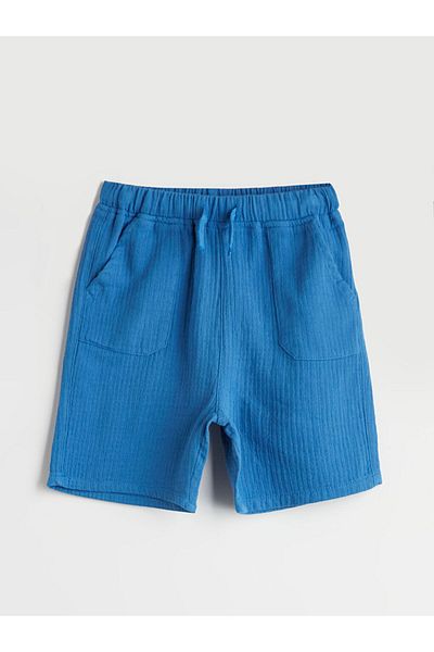 LC Waikiki Blue Basic Muslin Boy's Shorts with Elastic Waist