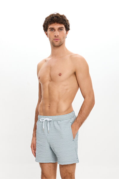 TOOSALTY Erkek Gofre Kumaş Çizgili Deniz Şortu Cepli Fileli Astarlı Hızlı Kuruyan Su Itici Orta Boy 25sm112st