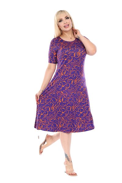 MELSAY Women's Short Sleeve Purple Floral Print A-Line Plus Size Dress
