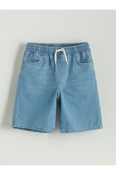 LC Waikiki Pantaloni scurți de jeans pentru băiat cu talie elastică Indigo