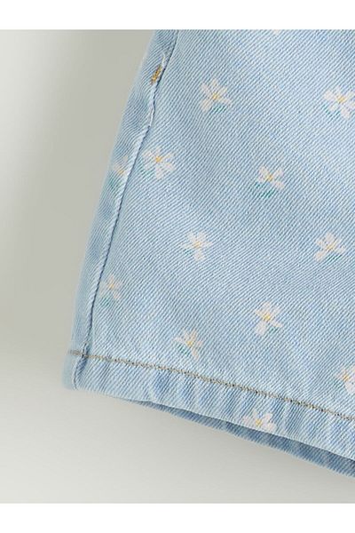 LC Waikiki Lcw Floral Girl's Jean Shorts with Elastic Waist