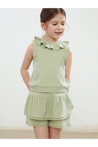 LC Waikiki Lcw Ruffled Collar Girls' Blouse and Shorts 2-Piece
