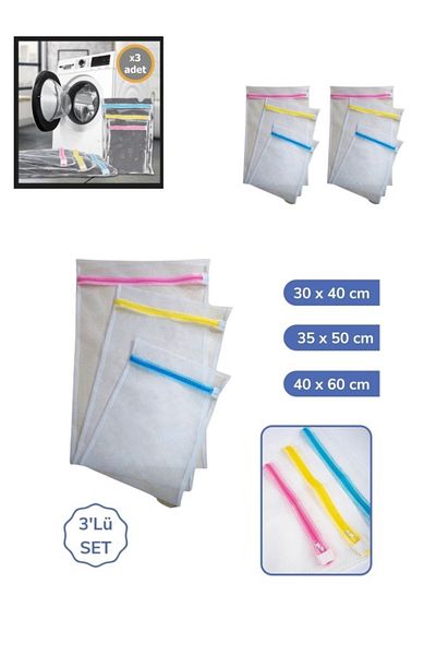 noip Set of 3 Laundry Nets Set of Colorful Zippered Practical Laundry Nets Set of 3 Sizes (7474)