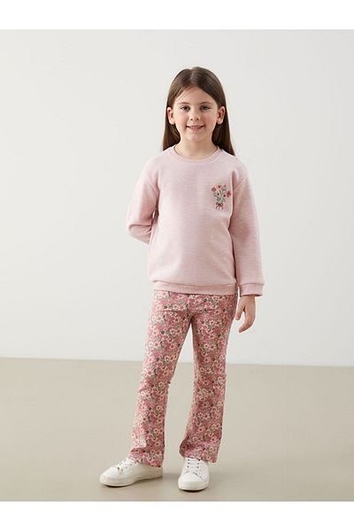 LC Waikiki Lcw Floral Girl's Sweatshirt and Leggings Pants Bottom 2 Pcs