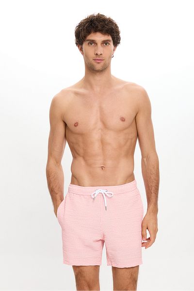TOOSALTY Men's Seersucker Fabric Striped Swim Shorts with Pockets Mesh Lining Quick Dry Water Repellent Mid Length 25Sm112St
