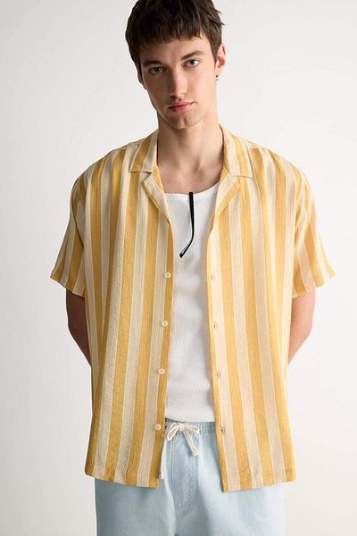 DeFacto Regular Fit Collar Printed Striped Short Sleeve Shirt E5421Ax25Sm