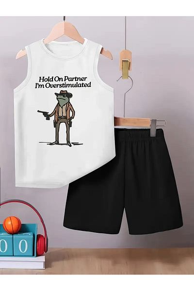 YUNAYT Children's Sleeveless T-Shirt and Shorts Set with Pockets