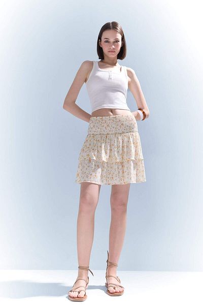 DeFacto Coool A-Line Floral Regular Waist Crinkle Viscose Mini Skirt F5130Ax25Sm